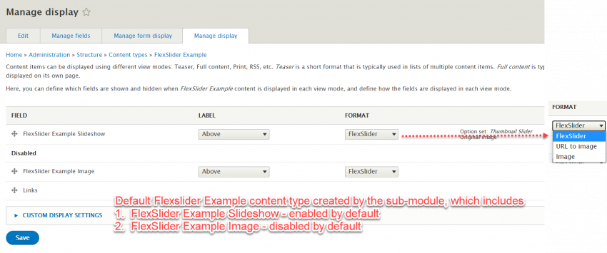 Flexslider format option for Image fields under Manage Display of Content Types