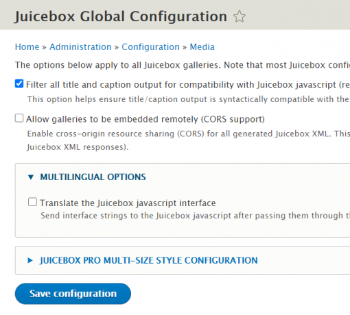 Configuration of Juicebox Gallery @ administration > configuration > media