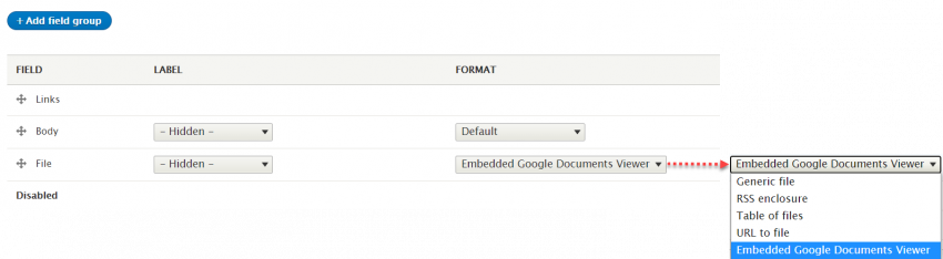 File field format can be set as Embedded Google Documentss Viewer