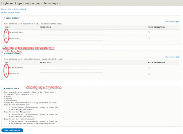 Complete module configuration page @ /admin/people/login-and-logout-redirect-per-role